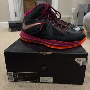 Nike LeBron X Black with Pink and Orange Accents